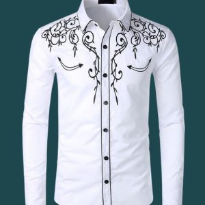 Cowboy Shirt Long Sleeve Retro Embroidery