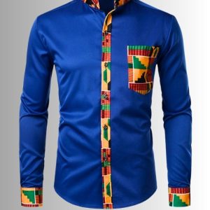 Patchwork Men's African Long Sleeve Shirt